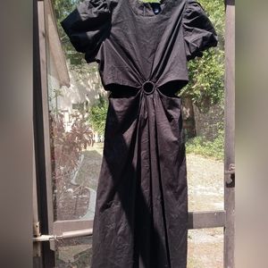 NWT Scoop Beach Black Cotton Dress Full Length O-ring cutout Large or XL